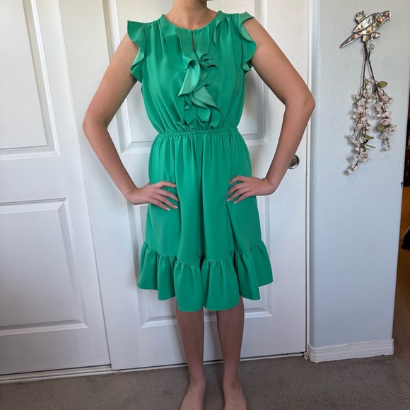 💚♠️ Kate Spade 💚♠️ look for the silver lining green ruffle sleeveless dress 12 L - Picture 3 of 11